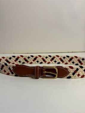 Boothbay Braided Belt in Cream, Red & Navy w/Leather Trim - Women’s S - NWT